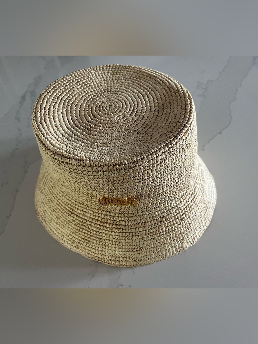 VAN PALMA Gina Bucket Hat Natural Straw Size Large Anthropologie NWOT